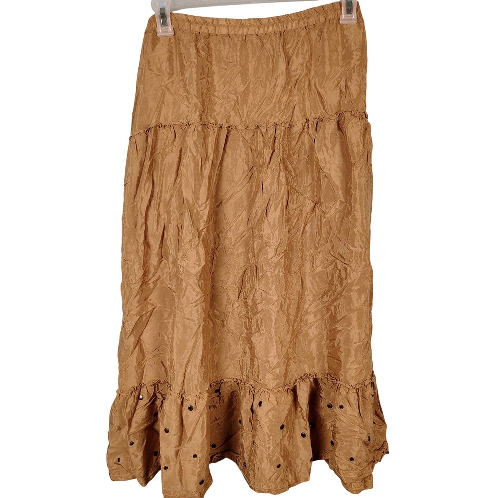 Mossimo Womens XXL Tiered Midi Skirt Bronze Boho Grommet Steampunk Fairycore